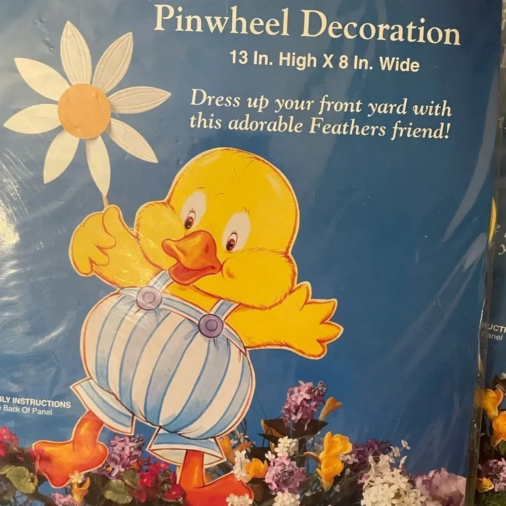 Feathers and Bloomer Bunny Forget Me Not Pinwheel Vintage Easter Yard Art Set/2!